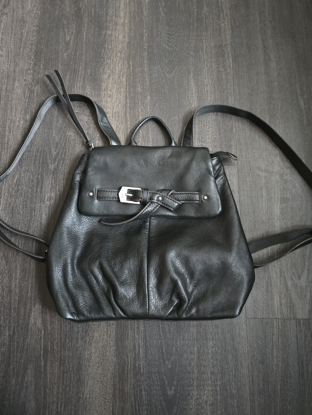 Aimee Kestenberg Convertible Leather Backpack Black Belt Buckle Silver Hardware